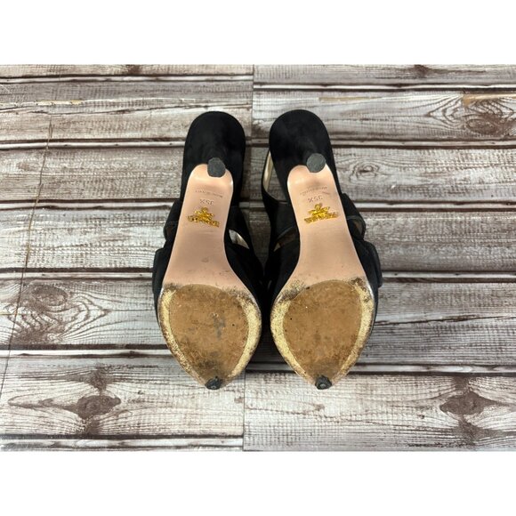 PRADA Suede High Platform Heels Strap and Open Toe Sz 35.5 EU 5.5 US color black - Picture 6 of 7